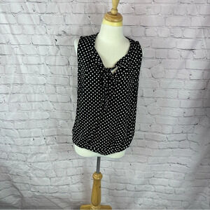 talbots classic black white polka dot sleeveless blouse XL minimalist office